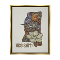 Ступел индустрии подробни Мисисипи птица & цвете модел Дизайн графично изкуство Метални злато плаваща рамка платно печат стена изкуство, дизайн от Валентина Харпър