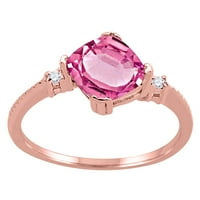 Mauli Jewels пръстени за жени 1. Карат възглавница наряза розов топаз и диамантен пръстен 4-Prong 10K Rose Gold
