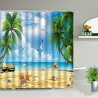 Звездна рибка захранва плакат водоустойчив баня душ завеси морски плаж пейзаж полиестер плат баня завеса за баня декор