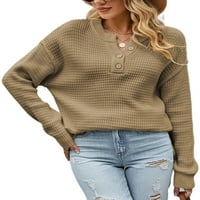 Frontwalk дамски моден пуловер V Врат дълги ръкави пуловер върхове зимен мек пуловер пуловер изхожда от хаки xl