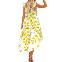 Tagold летни рокли за жени, жени ежедневни летни рокли Руф ръкав флорален принт Midi Ress