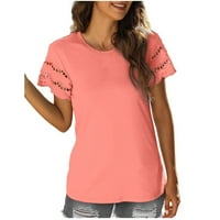 Meitianfacai летни върхове за жените модни ежедневни рамо с къс ръкав Твърди цветна тениска топ блуза розови ризи за жени