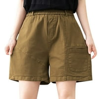 Ediodpoh женски разхлабени ежедневни памучни памучни панталони с ширини панталони за жени къси шорти кафе xxl