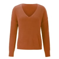 Есента на жените и зимата твърд цвят v шия, плетен дълъг ръкав пуловер, очертава суичър с пуловер