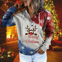 Модна жена O-Neck с дълъг ръкав есенна тениска Коледна печат с качулка BLOUSE TOPS HOT6SL4869981