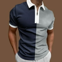 Модни мъже ризи небрежни разхлабени сплайсинг отпечатани цип завой яка блуза къси ръкави върхове офис бизнес риза
