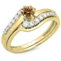 Колекция DazzlingRock 0. Карат 14K шампанско и бял диамантен усукан годежен пръстен CT, жълто злато, размер 7.5