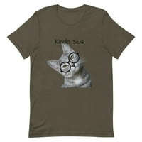 Мъжки вид любопитна котка с чаши с къс ръкав тениска