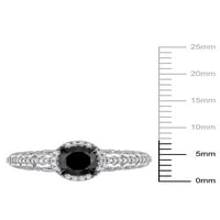 1-Каратов Т. У. черно-бял диамант 10к Бяло Злато годежен пръстен ореол