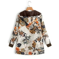 Дамски зимен топло outwear floral print с качулки джобове реколта огромни палта оранжево xl