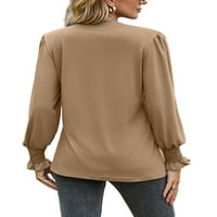 Lumento дами тениска плътна цветна тениска v шия тройник жени ежедневна туника блуза обикновени върхове с дълъг ръкав khaki xs