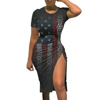 Miayilima плюс размери рокли жени Ден на независимостта щампа лято ежедневни кльощави рокля с течове