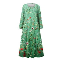 Цунфео рокли за жени - Ново пристигане хлабав годни комфорт с джобове А-линия рокля Екипажа рокля клирънс зелен м