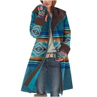 Symoid Womens Coats- Небрежно ивица с дълъг ръкав пачуърк дълги жилетка върхове блуза палто син xxl