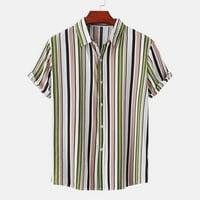 Мъжки небрежни ризи с къс ръкав редовно прилепнали копчета традиционен раиран модел на печат хавайски топ основен тениски за тениски блуза блуза