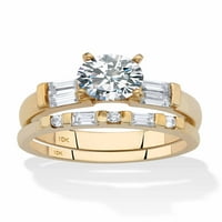 Палмбич бижута кръг и багет кубичен циркония 2 части Сватбен пръстен 2. TCW в твърдо 10k жълто злато