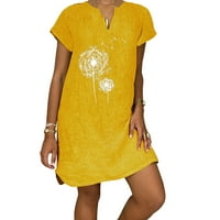 Летни рокли за жени-печатна рокля в-врата с къс ръкав ежедневни удобни Мода средата рокля рокля на клирънс жълто 12