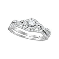 14kt бяло злато дамски естествен диамант кръг Egl Bridal сватбена годежна пръстенна лента комплект размер- 8.5