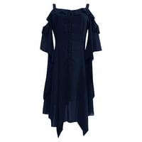 Летни рокли за жени в-деколте Печатни А-линия средна дължина хлабав парти ръкав рокля синьо л