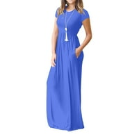 Хуай флоу рокли за жени Плътен цвят лятна рокля в Деколте Мода къс ръкав дамска рокля синьо ШЛ