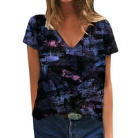 Baocc дамски върхове свободна туника за дамски ежедневни летни върхове флорални къси ръкави кръгла шия тениска на тениска цвете отпечатана рохкава блуза с къси ръка?
