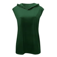 Върхове за жени ежедневни пролетни качулки модни без ръкави от печат с качулка твърд страничен процеп свободен с шапка тениски блузи зелени L