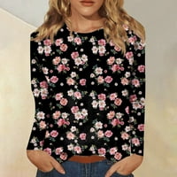 Хуахен ризи с дълъг ръкав за жени Сладък печат графични тениски блузи попадат случайни тениска плюс размер основни върхове Пуловер