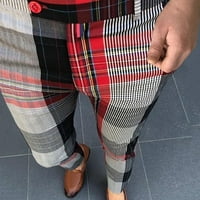 Пикси мъжки ежедневни каре печат парти костюм панталони разтегателен крака панталони с джобове червен ххл
