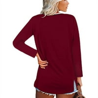 Жени ежедневни тениски SOILD V-образно деколте разхлабени върхове с дълъг ръкав Твърди блуза Hot6SL4869602