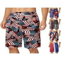 Мъжки небрежни разхлабени товарни къси панталони Ден на независимостта Лятна плажна еластична талия Американски флаг Пенцование за джогинг Улични дрехи улични дрехи