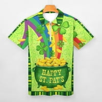 Мъжки st patricks ден 3d цифров печат с цип цип късо ръкав риза от риза блуза мъжки тениска зелена xxxl