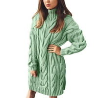 Kali_store женски пуловери дамски качулка плетен еластичен дълъг ръкав тънки модни пуловери рокля зелено, m