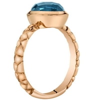 Ораво 2. КТ овална форма Лондон син топаз пасианс пръстен в 14к Розово злато