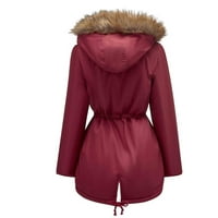 Symoid Womens Parkas - Модна горна качулка с удебеляване на палто с дължина палто с дълъг ръкав горещо розово xl