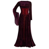 Женска дълга рокля реколта дълъг ръкав с дължина на пода елегантна рокля от елфита hot25sl4486256