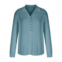 Дамски блузи Есен Дамски летни Плътен цвят в-врата бутон Топ темперамент Дълъг ръкав ревера риза