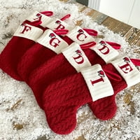 Коледни чорапи 7.87 монограм бродиран първоначален кабел плетен червен коледна празнична празнична чорапа