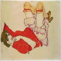 Уоли в червена блуза и повдигнати колене печат на плакат от Егон Шиле