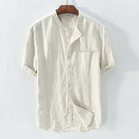 Ociviesr мъжки памучно спално бельо плътно цвят късо ръкав ретро тениски върхове блуза мъжки ризи тънък приготен мъжки рокли ризи редовно прилягане