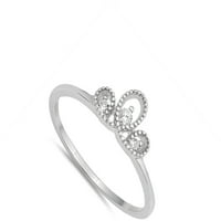 Вашият цвят бял CZ Lotus Flower Tiara пръстен. Sterling Silver Beaded Band женски размер 7