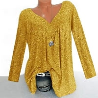 Elainilye Fashion Plain Thiss for Women V-Neck Plus Размер с размери с дълъг ръкав блуза пуловернови ризи риза