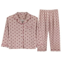 Niuer дамски компички бутон за спално облекло пижами комплекти хлабав салон комплект дълъг ръкав лък 2xl