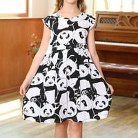 Youmylove рокли за момичета малко дете лято Нова сладка панда модел с къс ръкав кръгла врата на училището модна ежедневна рокля