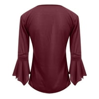 Дамски върхове разкроена ръкав нагънат тениска Топ дъно риза три четвърти ръкави блуза ежедневни и вино