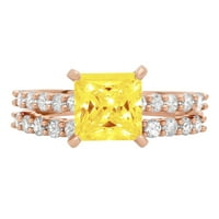2. КТ брилянтен принцеса нарязани симулирани жълт диамант 14к Розово злато пасианс с акценти булчински комплект СЗ 5.5