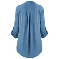 Дамски върхове Henley Floral Button-Down Небрежни жени модни ризи с дълъг ръкав светло синьо 5xl