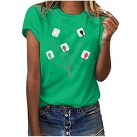 USMIXI Дамски ризи Crewneck с къс ръкав стетоскоп печат Лятен сладък топс Деня на медицинска сестра Лека тежка свободна мода модна пуловер блузи зелени XXL клирънс под $ 5