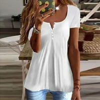 Caveitl дамски модни върхове, модни жени летни причинно-следствени твърди къси ръкави с тениска с тениска с витрина бяла, xl
