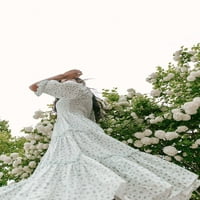 Дамски рокли мода нова лятна квадратна шия отворен гръб за привързване на фенер среден ръкав флорална женска рокля плисирана пола
