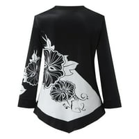 Женски ризи Градиент пачуърк печат разхлабен бутон V-образно деколте 9-точкови ръкави за женски тренировки върхове